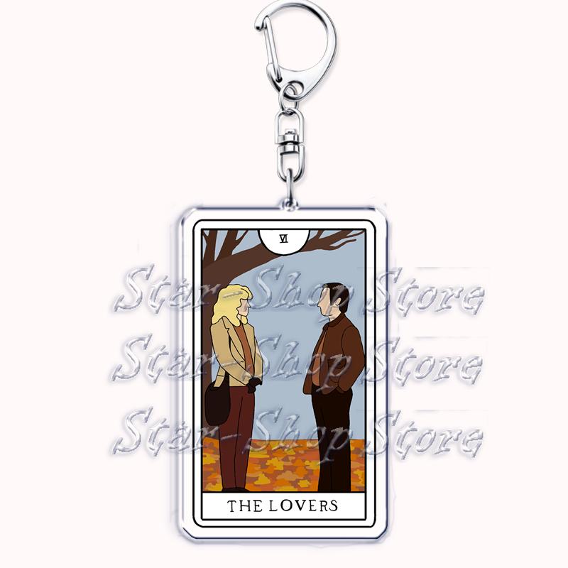 Popular Culture Halloween Tarot Card Keychains for Accessories Moon Luna Death Keyring Jewelry Fans Lovers Friends Reader Gifts