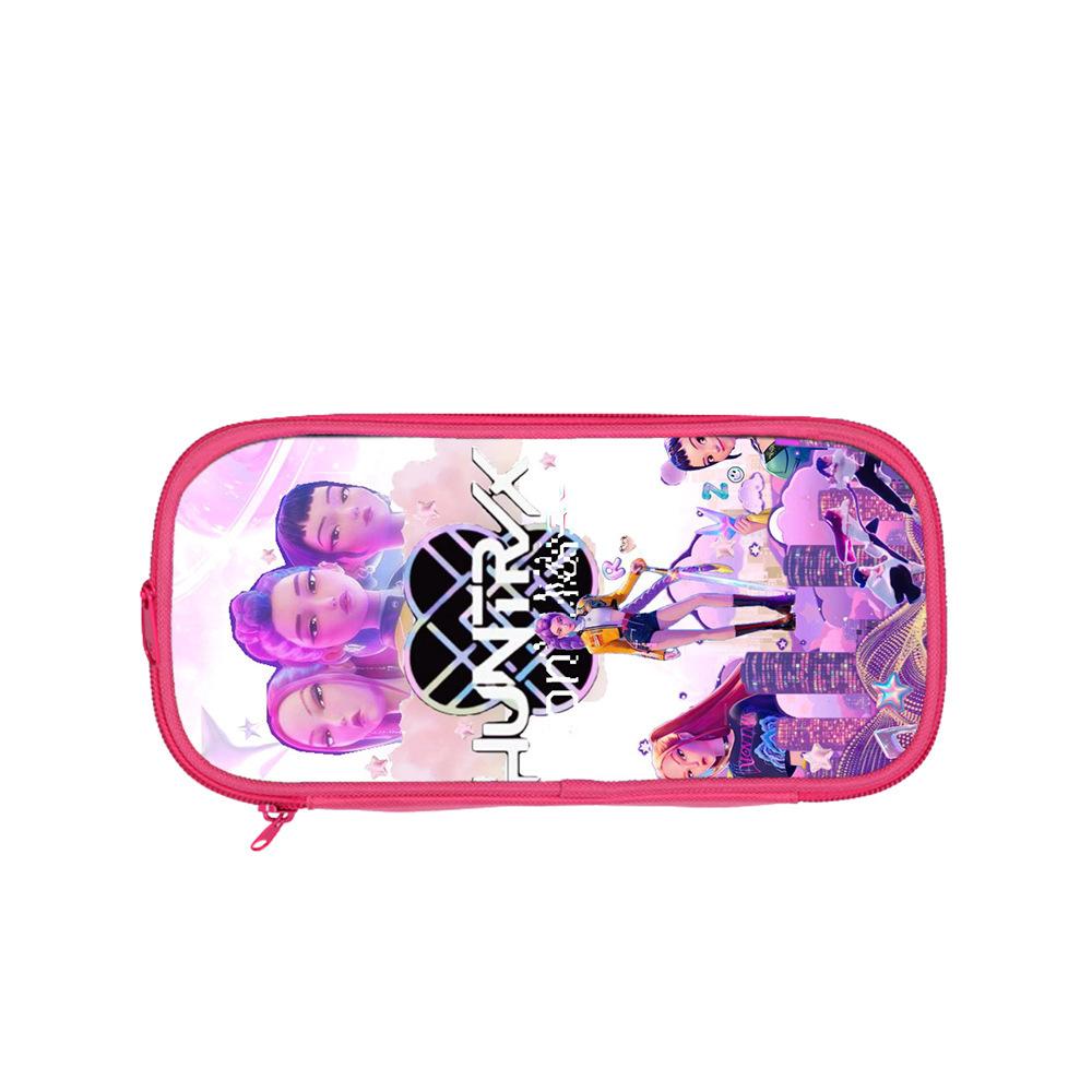 Huntrix Kpop student pink double-layer pencil bag Kpop witch hunting girl group student storage stationery bag pencil bag