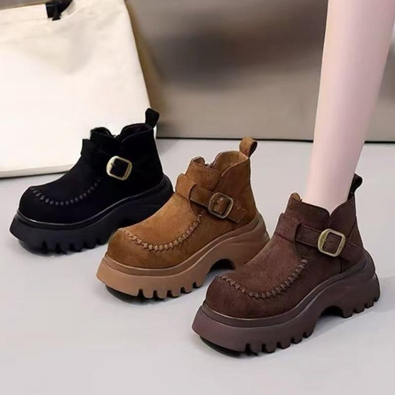 Velvet Shoes, Women's Retro Thick-soled Height-increasing Ankle Boots, Versatile Shoes, Women's Boots
