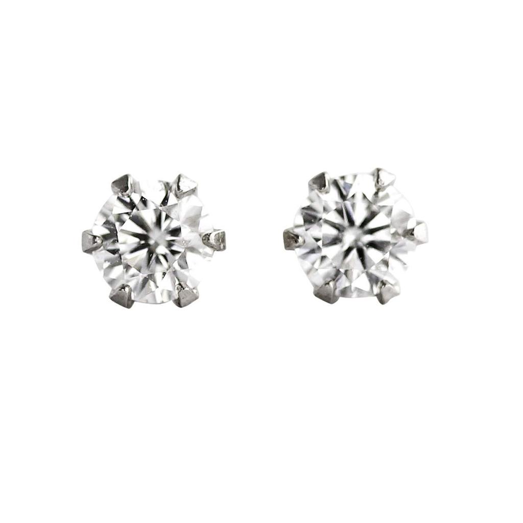 Diamond World Women's PT900 Diamond Earrings, 0.10ct X 0.10ct (0.20ct Total), Platinum, 6-Prong, FG Colorless, Single Diamond, for Binaural Use