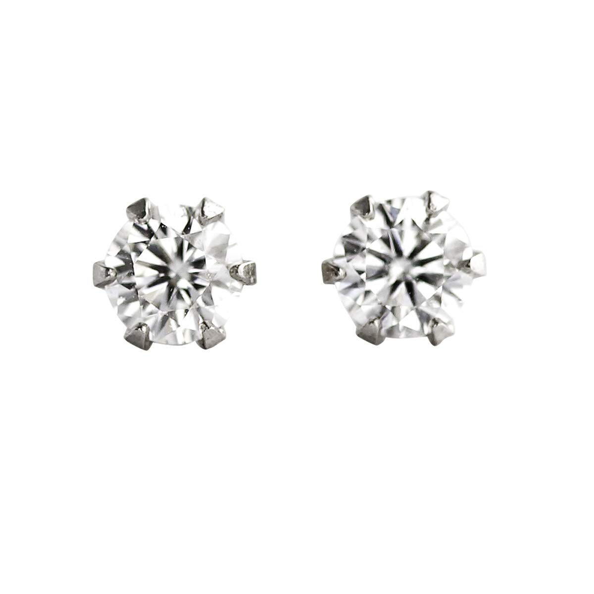 

Diamond World Women s PT900 Diamond Earrings, 0.10ct x 0.10ct (0.20ct Total), Platinum, 6-Prong, FG Colorless, Single Diamond, for Binaural Use