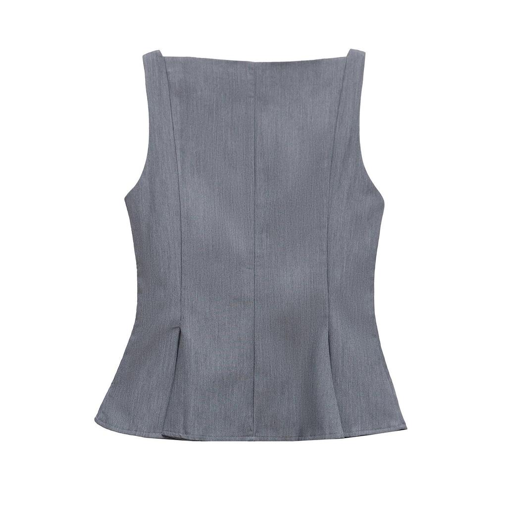 ZARZ Women's Classic Double-Breasted Boat Neck Sleeveless Top