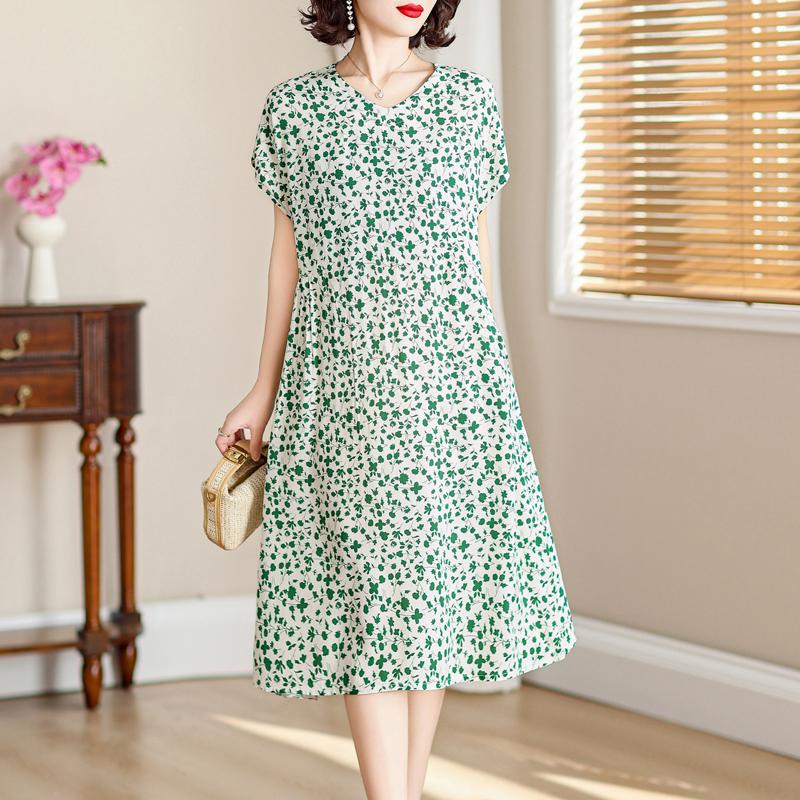 Vintage Long Dresses for Women Short Sleeve Elegant Plus Size Dress Loose Summer Clothes