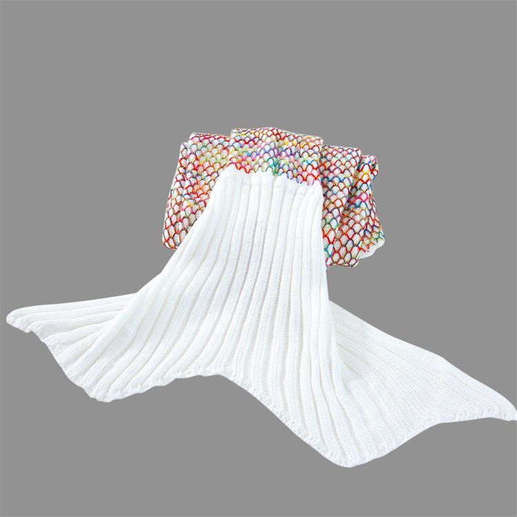 Summer Plaid Mermaid Tail Knit Blanket for Office & Nap