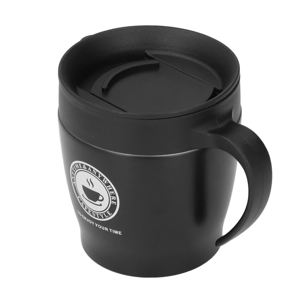 Kaffeebecher 330ml Griff Tragbar Edelstahl Wärmedämmwirkung Heißwasserbecher BüroSchwarz