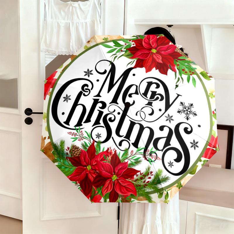 Christmas gifts, bells, Santa Claus, snowman, Christmas tree umbrella, home essential, wrought iron tri-fold portable all-season outdoor umbrella H26