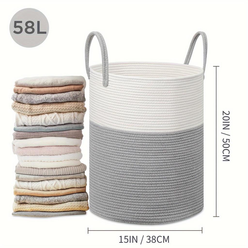 Cotton Rope Laundry Basket - Large Capacity Woven Storage for Clothes, Toys, and Sundries
