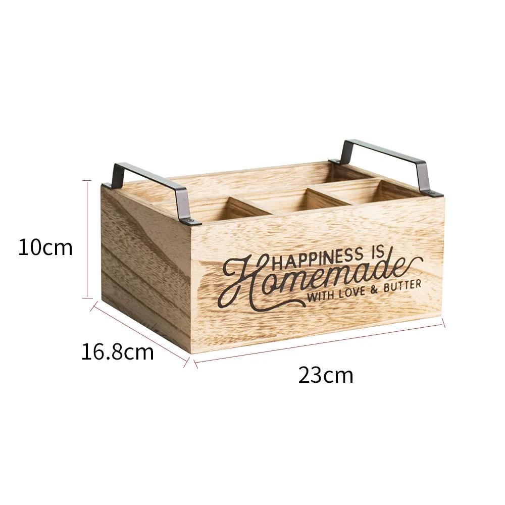 

Household Wooden Storage Box Dividing Design Knife Fork Spoon Organizer Kitchen Desktop Coffee Bar Miscellaneous Storage Case