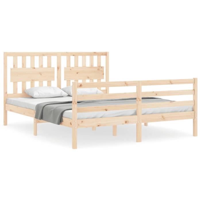 VidaXL Cadre de lit avec tête de lit 160x200 cm bois massif 3194321