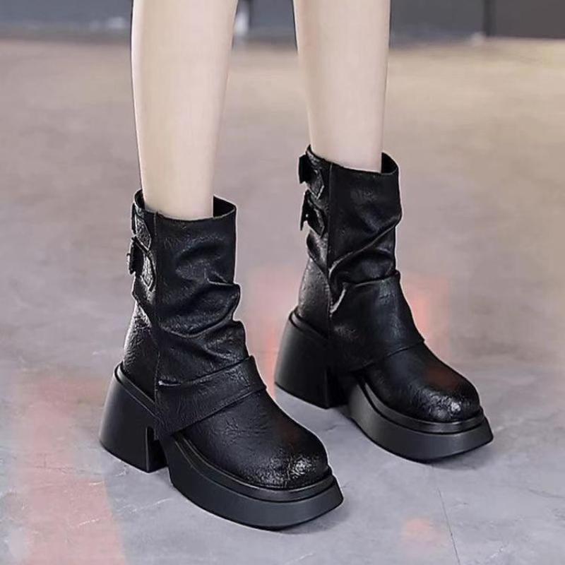Fashion Platform Chunky Motorcycle Ankle Boots Brand Luxury Women Shoes PU Leather Designer 2025 Trend New Retro Fad Chelsea Botas Mujer
