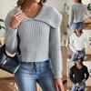 Women's Navy Style Short Sweater Top Sweater Cross-border European and American Women's Clothing Autumn and Winter New Large Lapel Pullover Sweater