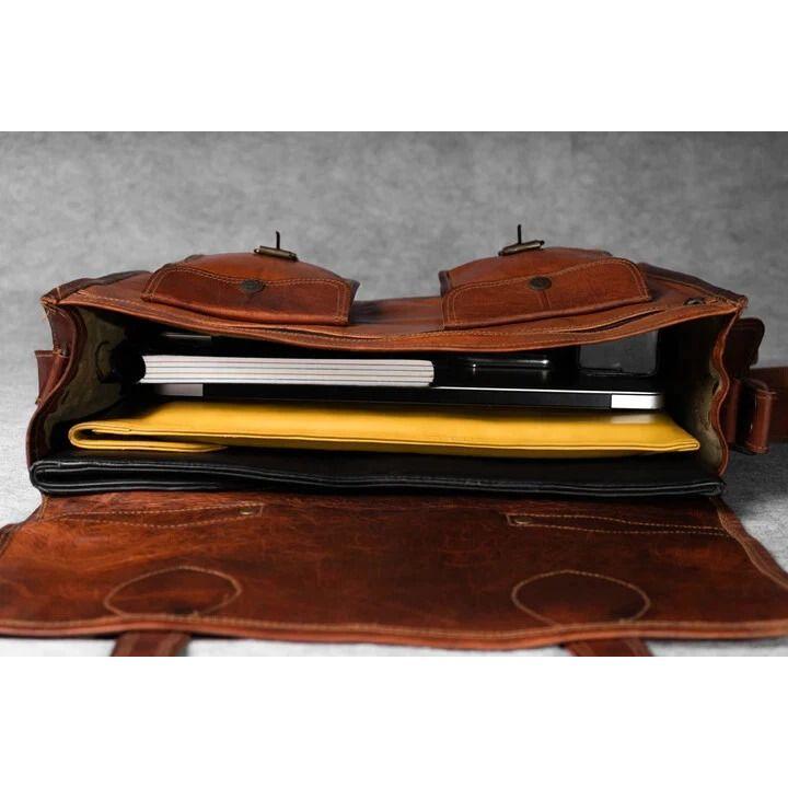 Genuine Vintage Leather Bag Men's Messenger Shoulder Laptop Bag Briefcase