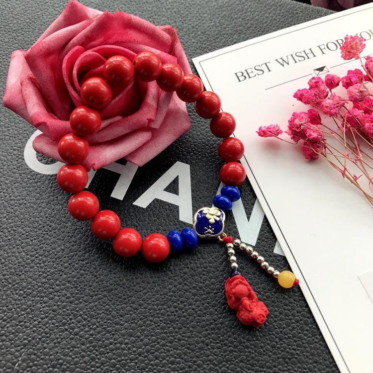 Retro red cinnabar cloisonne bracelet fashionable versatile literary and ethnic style fringed bracelet safe natal year accessories