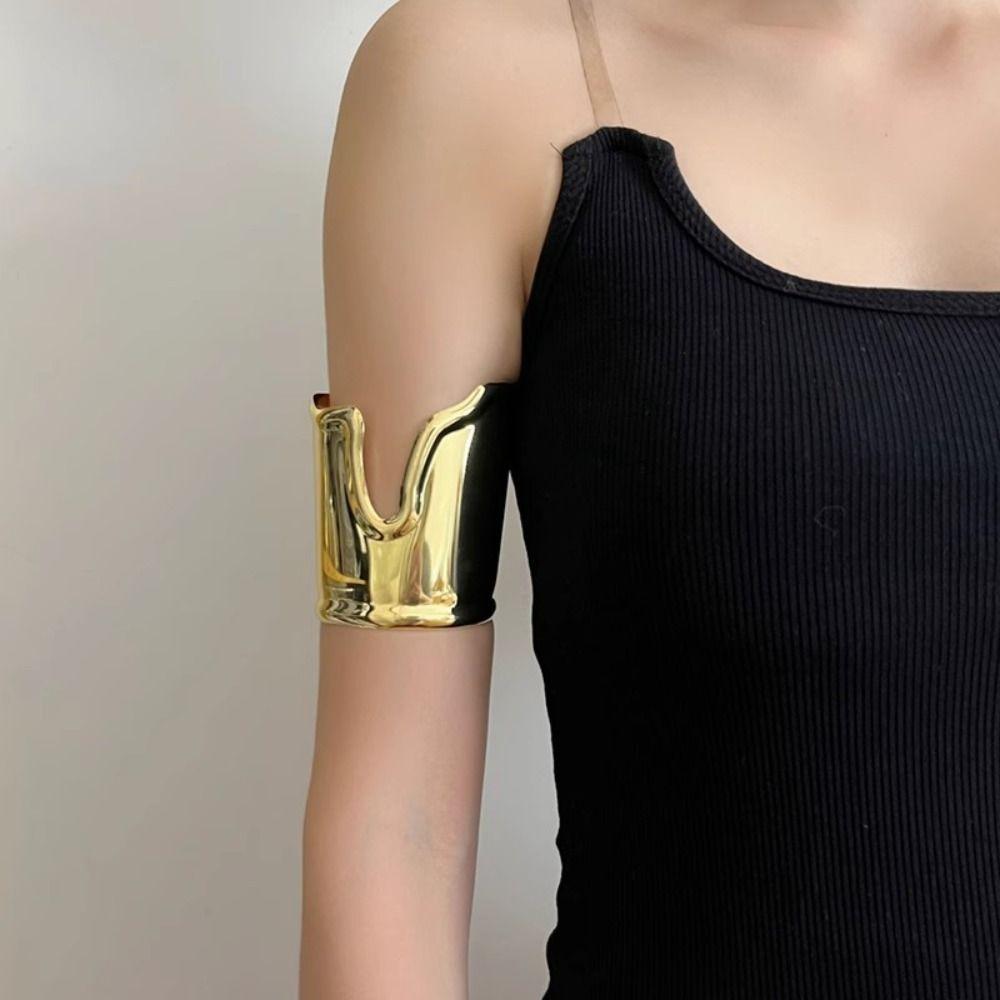 Exaggerated Metal Wide Open Bracelets Gold Curved Tube Bangle Vintage Geometric Bracelets Women
