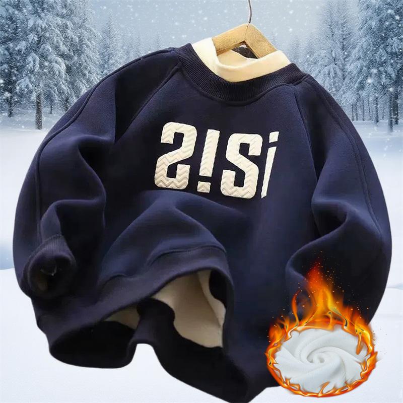 Warme dicke Jungen-Sweatshirts Kinder Plus Samt Pullover Kinder Winter Freizeitkleidung Teenager Herbst Bedruckte Sportshirts 4-14J