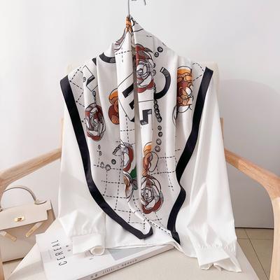 90CM Four Seasons Square Großer quadratischer Schal Luxus dekoratives Hemd Professionelles Kopftuch Haarband Sonnenschutz Kopftuch