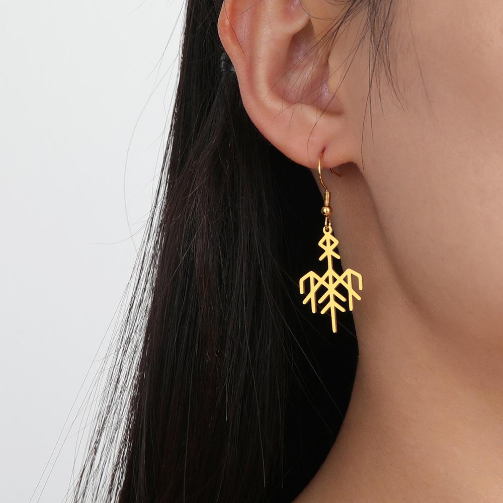 Dawapara Norse Runes Wardruna Symbol Earrings Elder Futhark Mythology Protection Amulet Stainless Steel Dangle Earrings