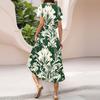 Damen Sommer Casual Mode V-Ausschnitt Rüschenärmel Blumendruck Midi-Kleid