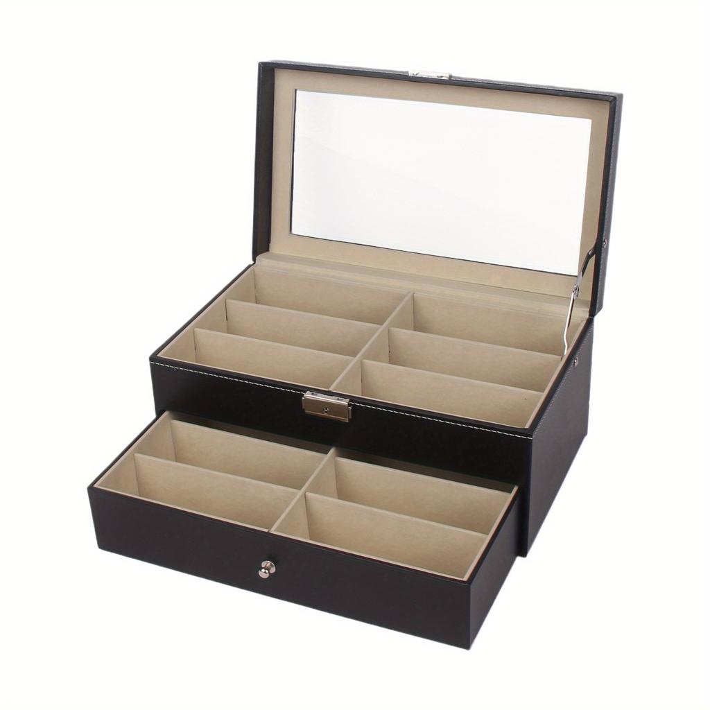 1pc 12 Grids Sunglasses Display Leather Box with Flip Cover, Double Layers Sunglass Presentation Collection Gift Case.