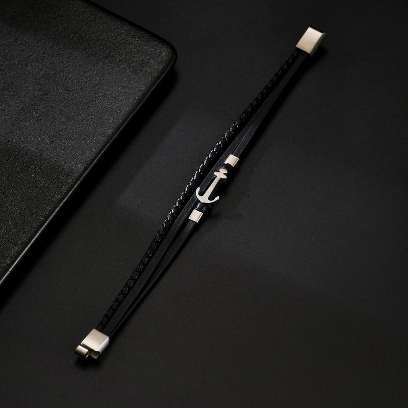 Creative Stainless Steel Boat Anchor Bracelet Multi-layer Woven Leather Accessory Jewelry