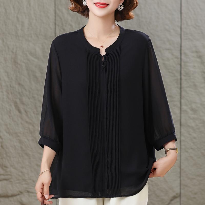 Women's Plus Size Burgundy Blouse, Casual 3/4 Sleeve Pleated Front Top (3XL-7XL)
