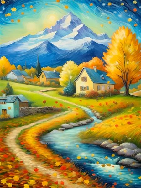 5D Diamond Painting House River Full Square Round Embroidery Fantasy Landscape Mosaic Home Decor