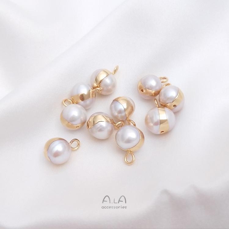 Natural Baroque Irregular Pearl Double Hole Rice Bead Flat Round Pendant for Handmade DIY Bezel Setting