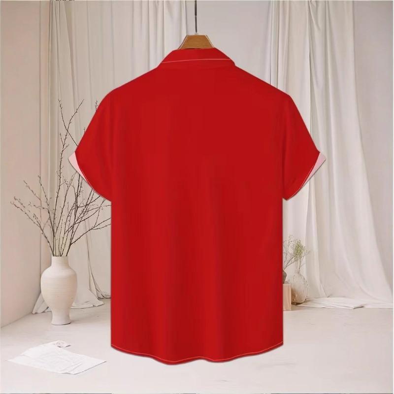 Autumn and Winter Men's Short Sleeved Shirt New Year's Christmas Pattern Digital Printed Shirt Top Men's Casual Shirt