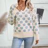 Pullover Print Vintage Long Sleeve Sweater Knitwear Loose V-Neck Top for Autumn Winter