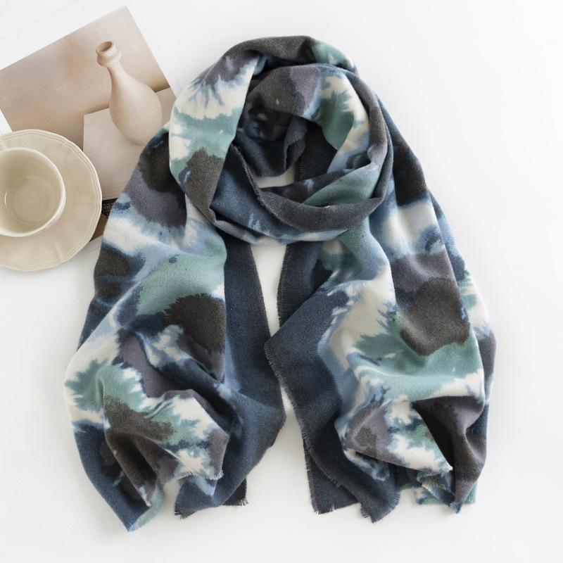 Fashion Printed Scarf for Women Winter New Imitation Cashmere Scarf Warm Neck Scarf Literary Retro Style Shawl