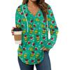 Women's Fashion Hoodies V Neck Long Sleeve Christmas Printed Drawstring Casual Loose Pullover Tops