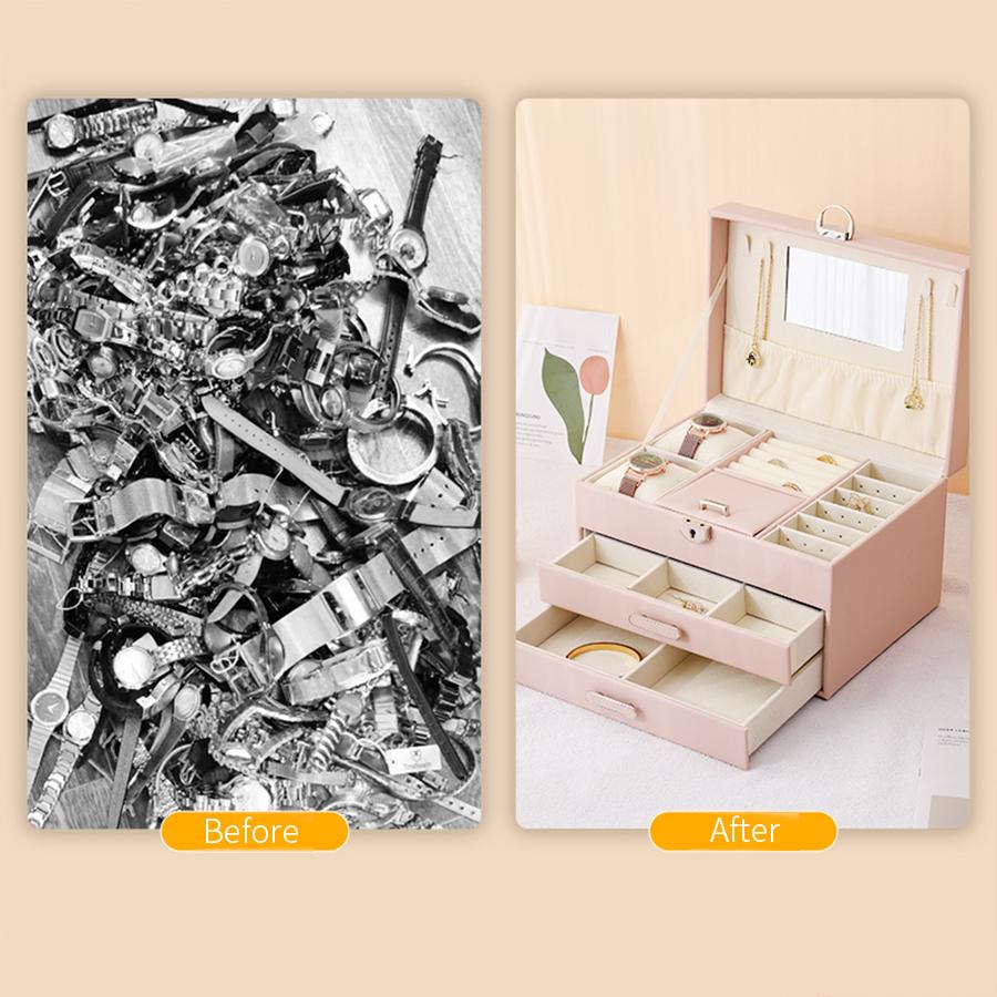 1PC, Light Luxury High-end PU Leather Diamond Three-layer Leather Jewelry Storage Box with Lock