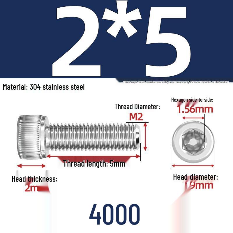 304 Stainless Steel Hex Socket Head Cap Screws, M2-M10, Extended Length
