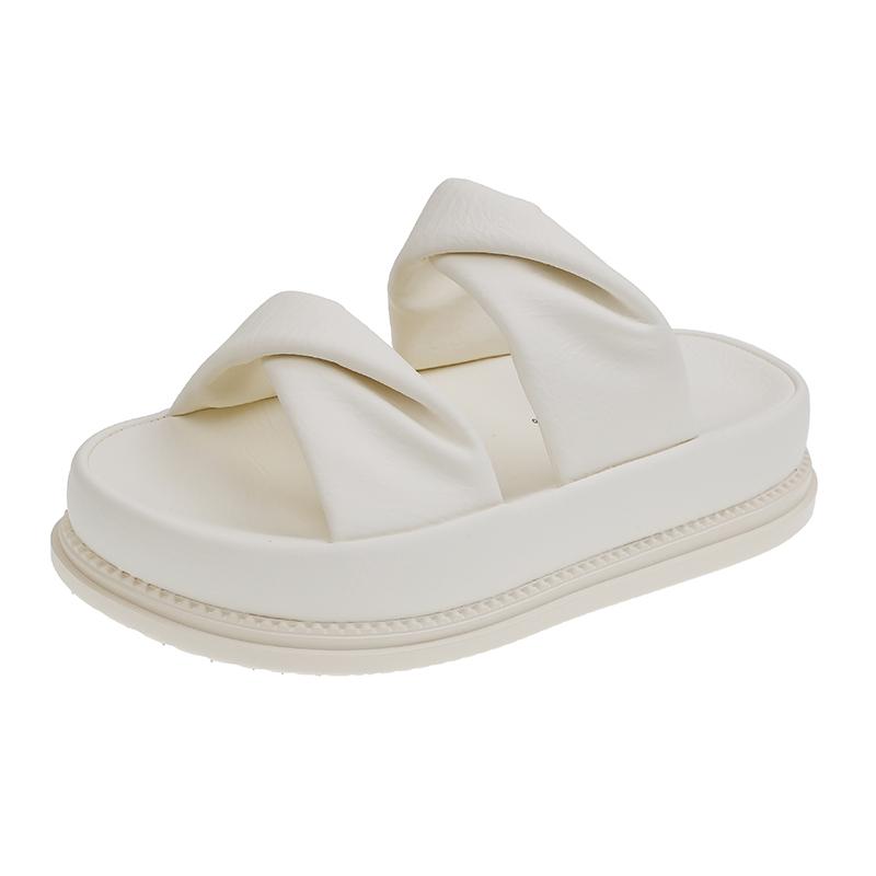

Fashion 2025 Summer Women s Platform Slippers Fashion Women Mid Heels Soft Beach Slippers New Outdoor Waterproof Soft-Soled Slippers 40 бежевый