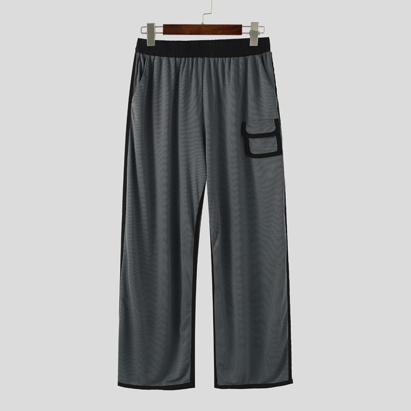 

INCERUN S-5XL Men Elastic Waist Stitching Texture Pants Casual Long Trousers M серый