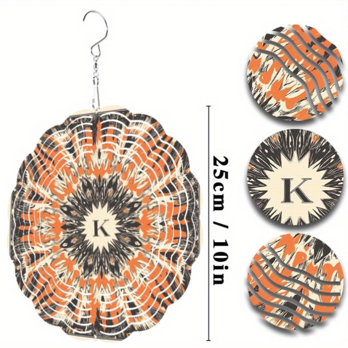 

K Monogrammed Metal Wind Chime 25.4cm Laser Cut Outdoor Indoor Decor with Rotating Hook Vibrant 01A