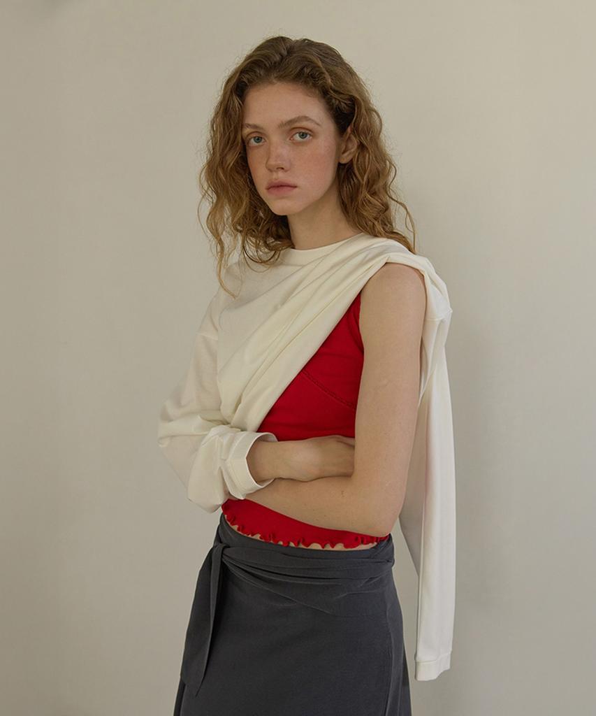 LONQUE Lace Trim Sleeveless Cami Top (Red)