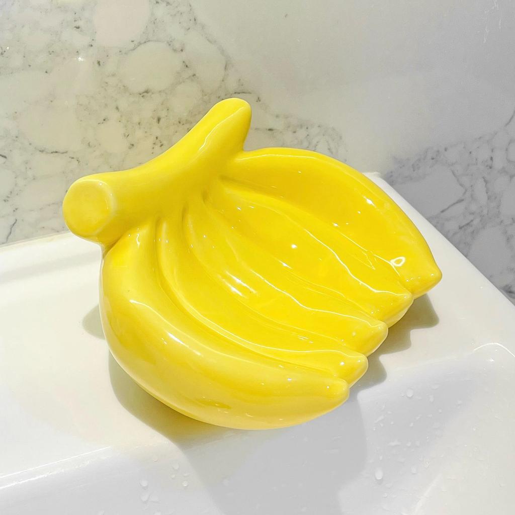 Cartoon Bananen Seifenbox Abfluss Seifenablage Stanzfrei Badezimmer Kreativ Niedlich Keramikschale Badezimmerzubehör Bananen Seifenschale