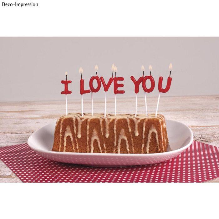 Sticks pour bougie "I LOVE YOU", rouge classique, 2x7,7cm, 8 lettres,
