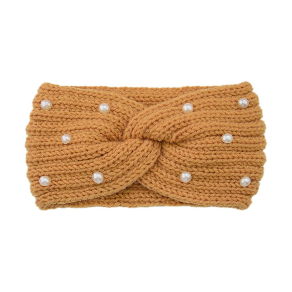Women Wide Knitted Cross Pearl Headbands Autumn Winter New Warm Solid Hair Bands Ear Warmer Girls Elastic Sports Turban Headwrap