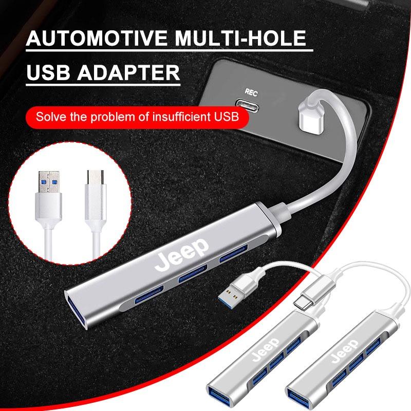 1Pc Type-C Turn USB Adapter Multi Port Distributor Hub Car Goods For Jeep Renegade Tyre Stem Air Caps Wrangler JK JL Grand Cherokee Compass Patriot