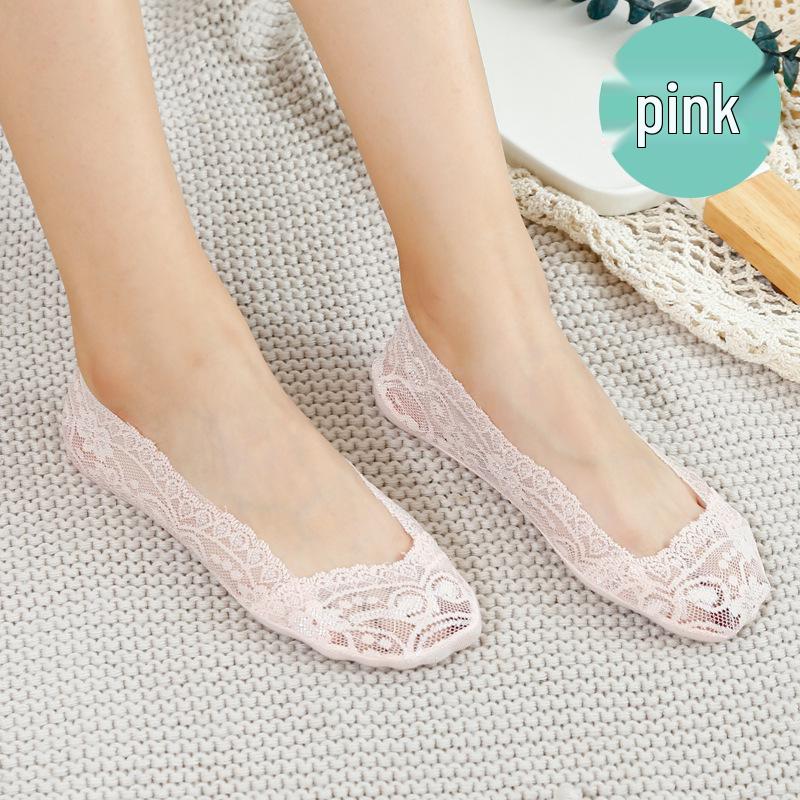 Șosete Scurte din Dantelă Stil Japonez pentru Femei - Drăguțe, Subțiri, cu Talpă din Bumbac Antiderapantă cu Silicon, Șosete Invizibile Tip Barcă de Primăvară/Vară