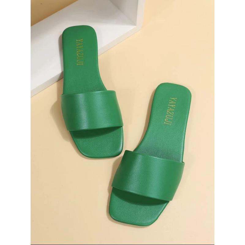 Fashion Single Slide Sandals Solid Color Women Slippers Summer Outdoor Sandy Beach Open Toe Flat Shoes