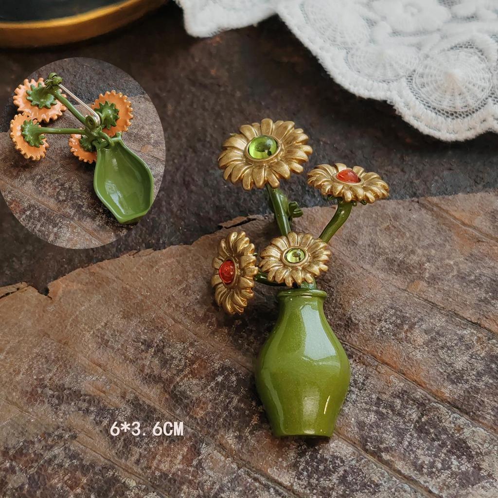 Handmade Vintage Lily of the Valley Enamel Leaf Brooch Pin