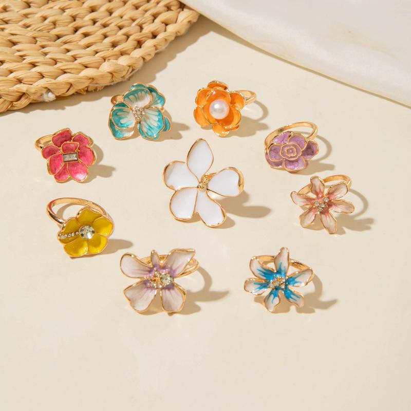 Baroque oil drop flower ring, metal lava light luxury pearl ring female