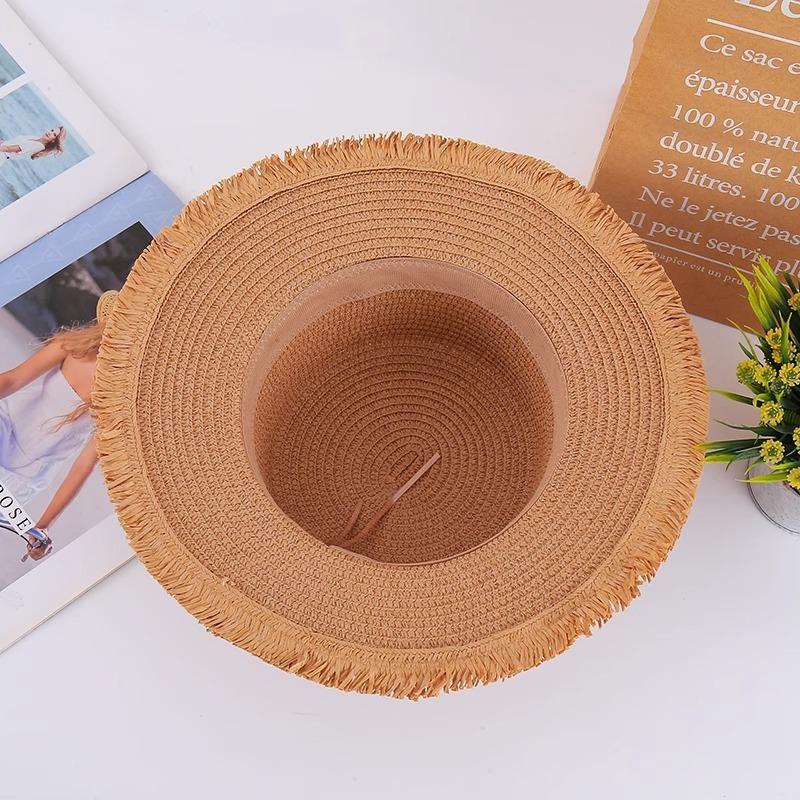 Straw Hat Embryo Summer Shade Sunscreen Hat Team Building Activity Flat Brim Hat Burr Edge Woven Basin Hat