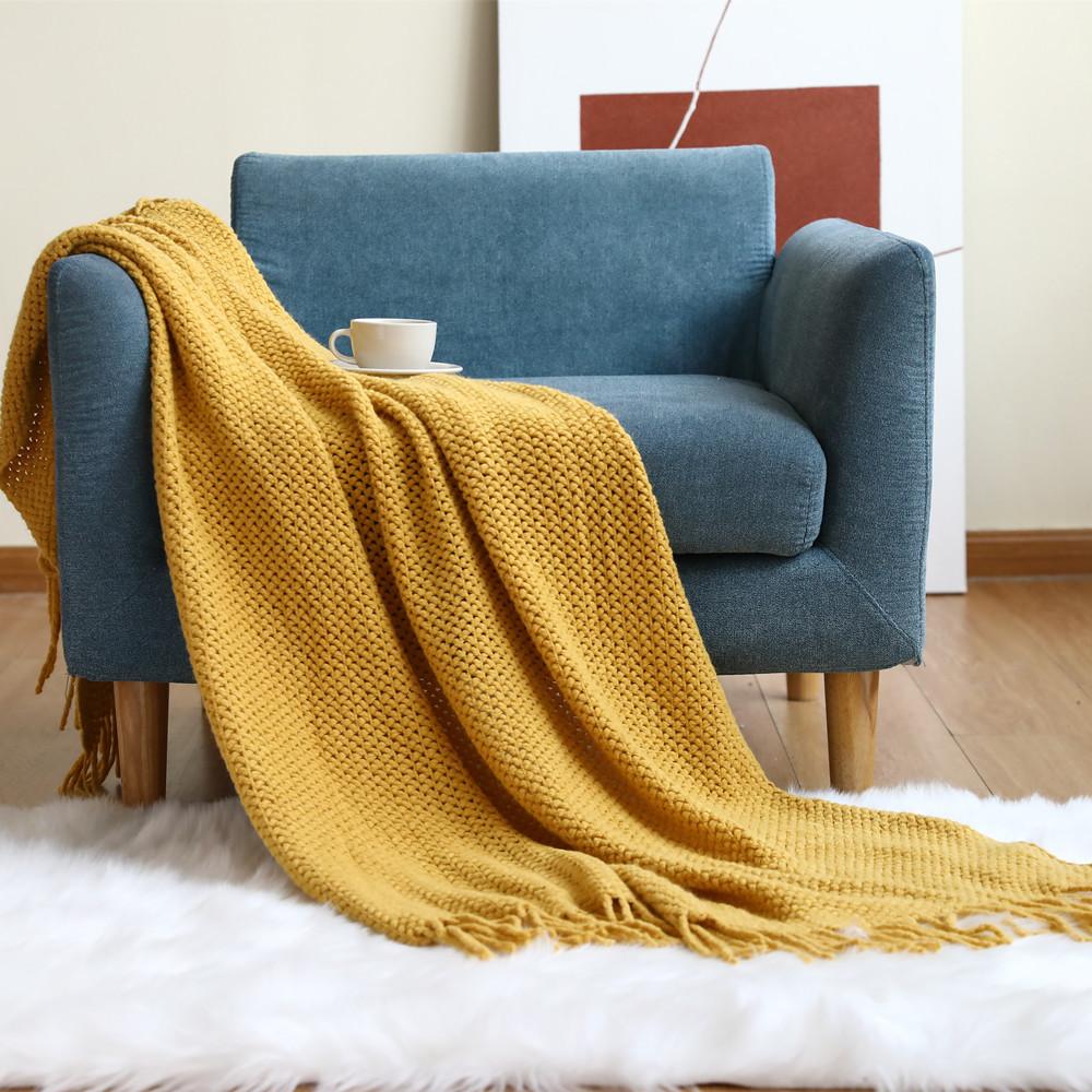Nordic Style Knitted Wool Sofa Throw Solid Color Soft Lightweight Shawl Blanket for Bedside Couch Office Nap Cozy Warm Comfort