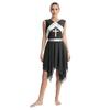Womens Liturgical Dance Dress Metallic Shiny Cross Sequins Sleeveless Color Block Patchwork Irregular Hem Performance Gown