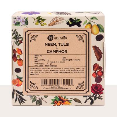 Naturalis Neem Soap for Skin Itching with Pure Camphor and Tulsi - Handmade and Organic Soap Bar, Cold-Processed Natural Skin Care, Ideal for Acne a