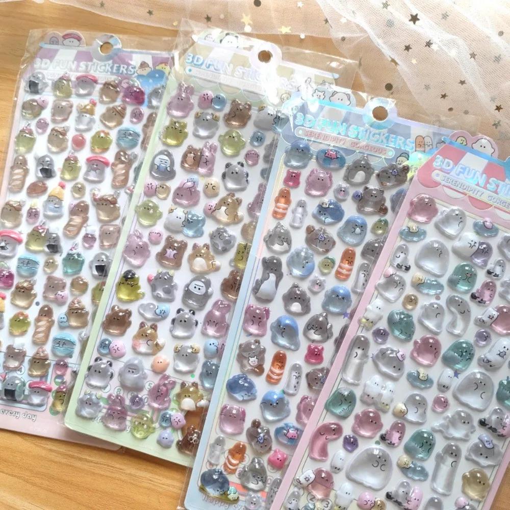 Kids 3D Cartoon Ghost Stickers, 4pc Set for Phone & Laptop Decoration, Cute & Soft Anime Style